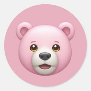Adorable Pink Bear Emoji  Classic Round Sticker