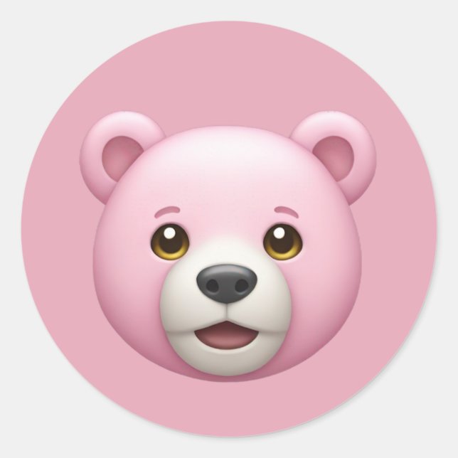 Adorable Pink Bear Emoji  Classic Round Sticker (Front)