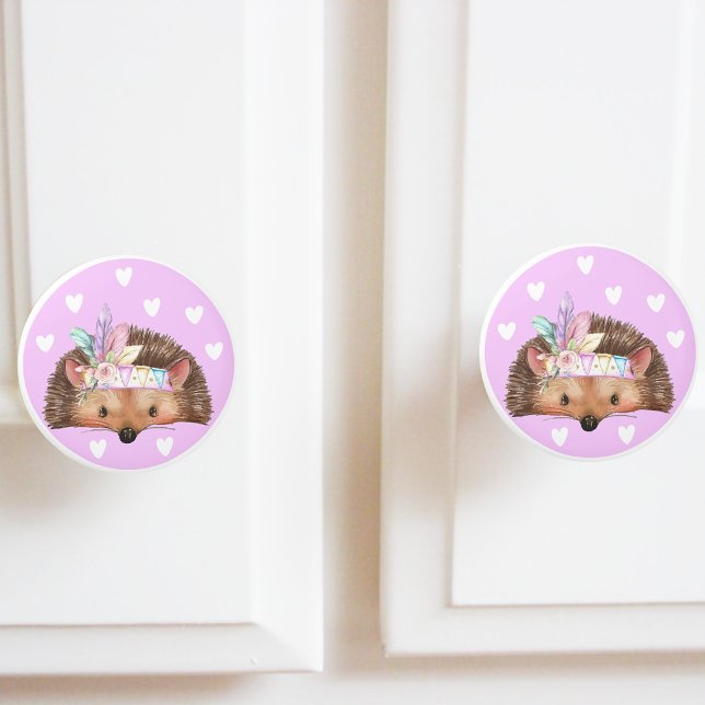 Adorable Pink Boho Chic Hedgehog  Ceramic Knob (Creator Uploaded)