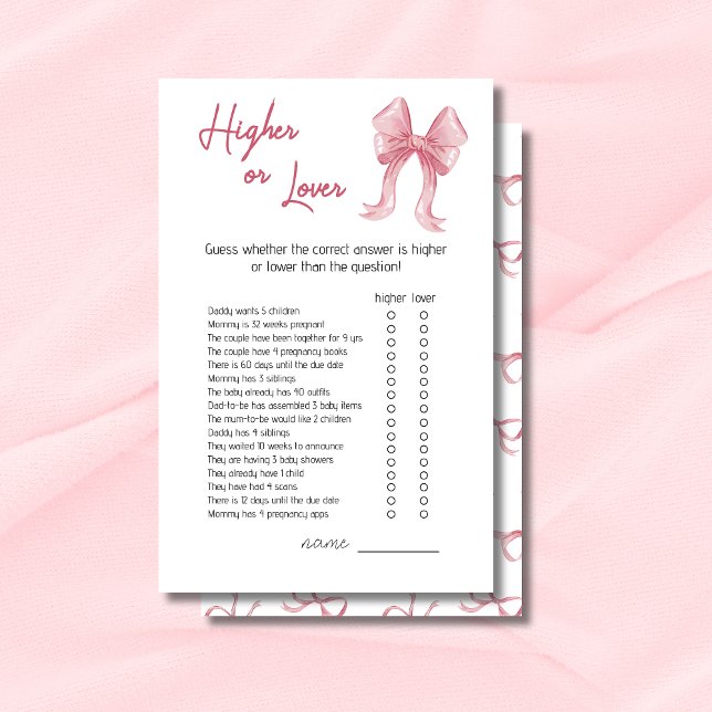 Adorable Pink Bow Higher or Lower Baby Shower Game (Creator Uploaded)