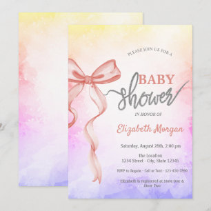Adorable Pink Bow Ombre Baby Shower Invitation