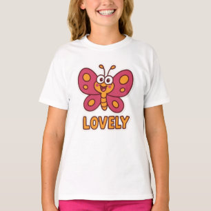 Adorable Pink Butterfly Cute Cartoon Insect Art T-Shirt