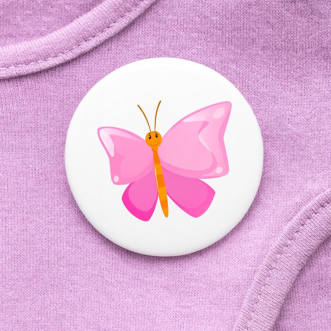 Adorable Pink Cartoon Butterfly  7.5 Cm Round Badge (Creator Uploaded)
