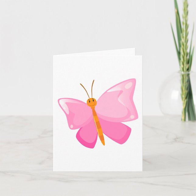 Adorable Pink Cartoon Butterfly  Card (Creator Uploaded)
