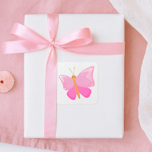 Adorable Pink Cartoon Butterfly  Square Sticker