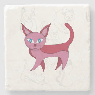 Adorable Pink Cat and Kitten Doodles Duvet Cover Stone Coaster
