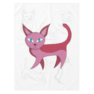 Adorable Pink Cat and Kitten Doodles Duvet Cover Tablecloth