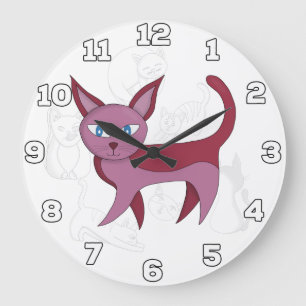 Adorable Pink Cat and Kitten Doodles Large Clock