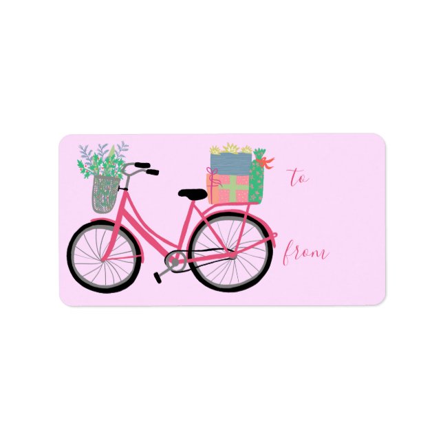 Adorable Pink Christmas Bicycle Holiday Xmas Gift  Label (Front)