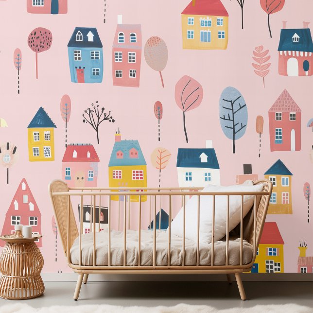 "Adorable Pink City Houses Wallpaper (Creator Uploaded)