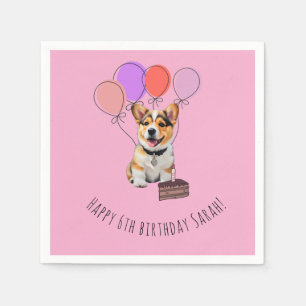 Adorable Pink Corgi Birthday Customisable Napkin