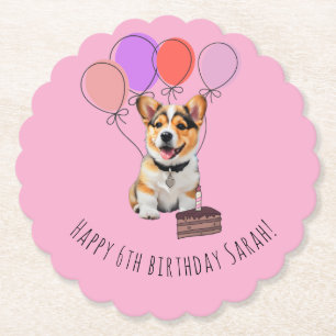 Adorable Pink Corgi Birthday Customisable Paper Coaster