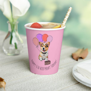Adorable Pink Corgi Birthday Customisable Paper Cups