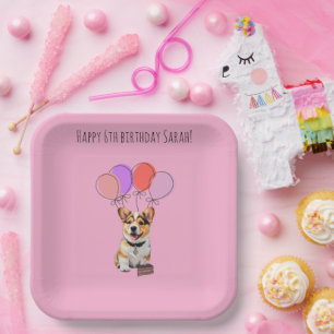 Adorable Pink Corgi Birthday Customisable Paper Plate