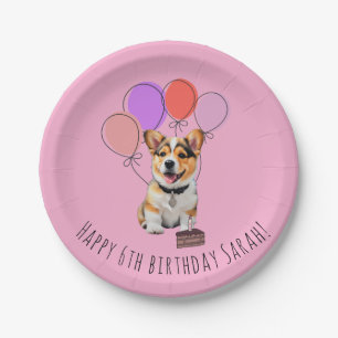 Adorable Pink Corgi Birthday Customisable Paper Plate