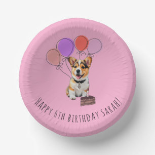 Adorable Pink Corgi Birthday Customisable Paper Plate