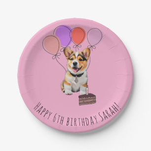 Adorable Pink Corgi Birthday Customisable Paper Plate