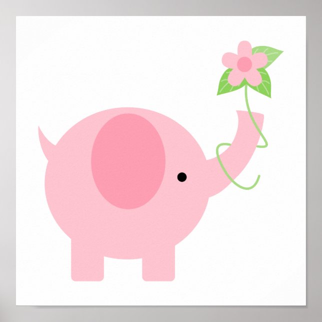 Adorable Pink Elephant with Flowers Poster (Front)