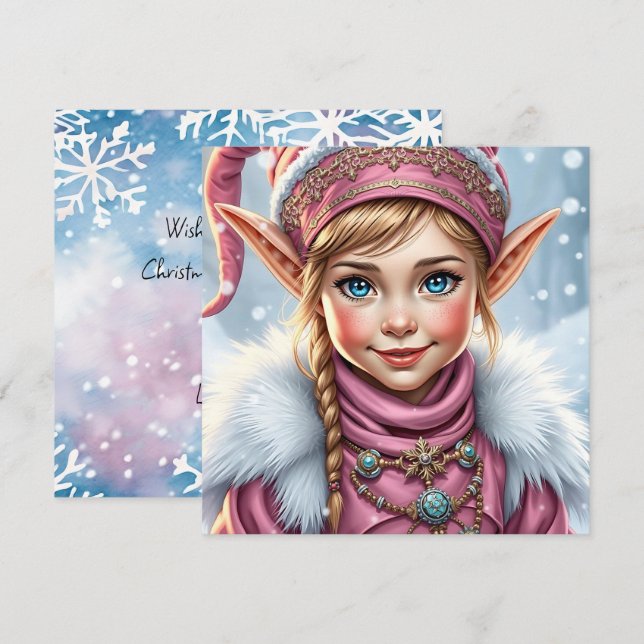 Adorable Pink Elf | Merry Christmas Personalised Holiday Card (Front/Back)