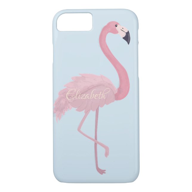 Adorable Pink Flamingo, Blue -Personalised Case-Mate iPhone Case (Back)