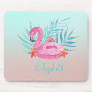 Adorable Pink Flamingo Palm Leaves Glass Coaster Mouse Mat