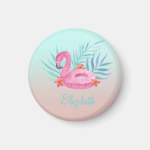 Adorable Pink Flamingo Palm Leaves  Magnet