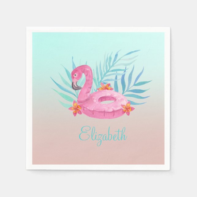 Adorable Pink Flamingo Palm Leaves  Napkin (Front)