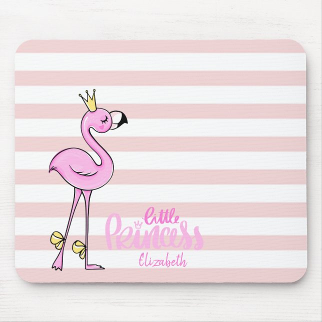 Adorable Pink Flamingo Pink White Stripes Mouse Mat (Front)