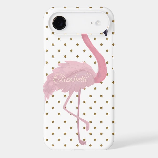 Adorable Pink Flamingo, Polka Dots-Personalised Case-Mate iPhone Case (Back)