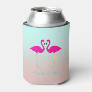Adorable Pink Flamingos In Love-Personalised Can Cooler