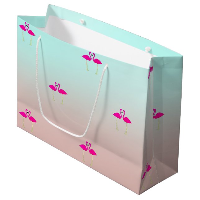 Adorable Pink Flamingos In Love-Personalised Large Gift Bag (Front Angled)