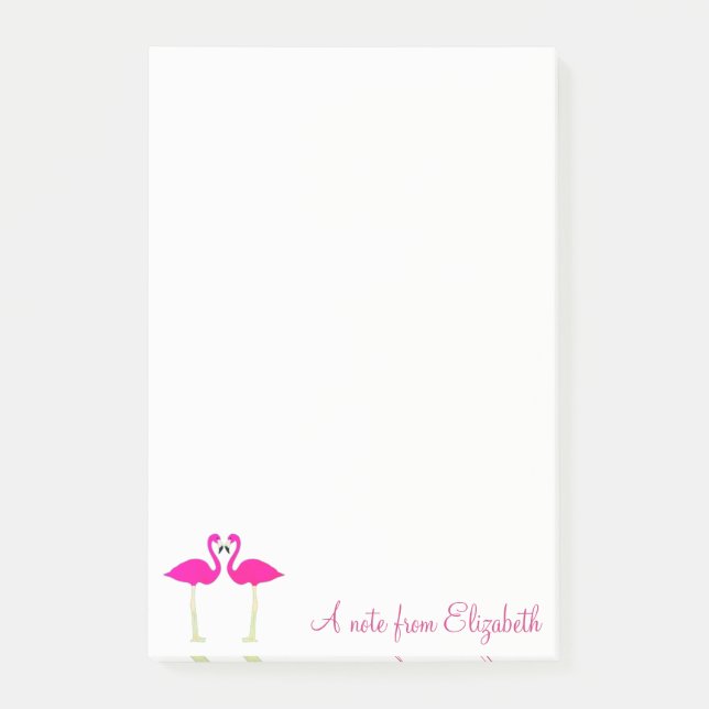 Adorable Pink Flamingos In Love-Personalised Post-it Notes (Front)