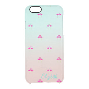 Adorable Pink Flamingos In Love-Personalised Clear iPhone 6/6S Case