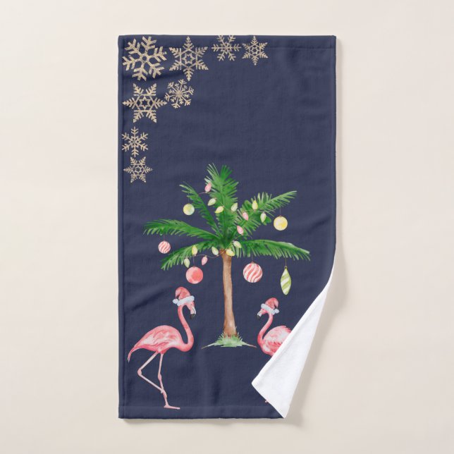 Adorable Pink Flamingos,Palm Snowflakes Bath Towel Set (Hand Towel)