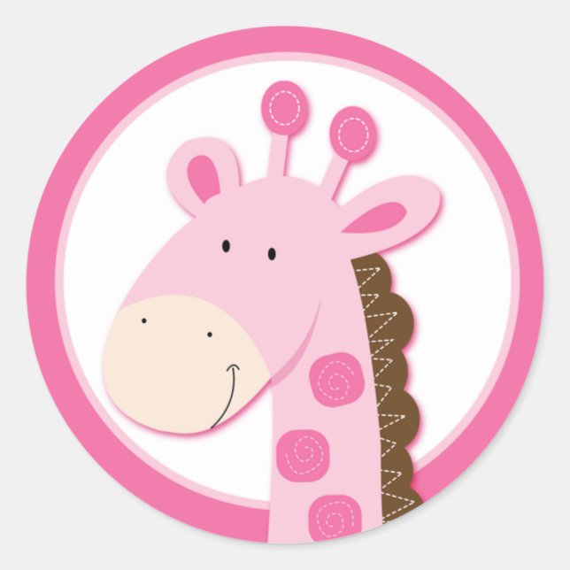 Adorable Pink Giraffe Envelope Seals or Toppers (Front)