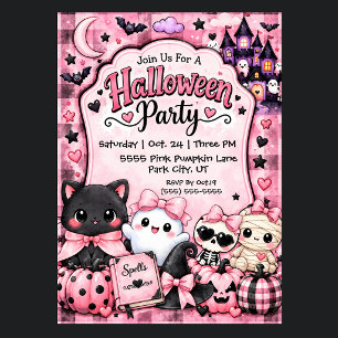 Adorable Pink Girl's Halloween Party Invitation