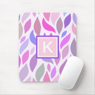 Adorable Pink Girly Monogram Botanical Pattern Mouse Mat