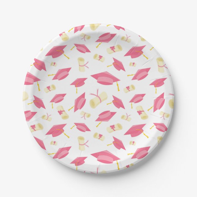 Adorable Pink Graduation Paper Plate (Front)