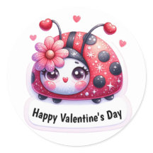 Adorable Pink Heart Ladybug Valentine's Day