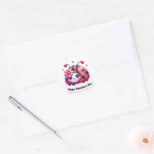 Adorable Pink Heart Ladybug Valentine's Day Classic Round Sticker