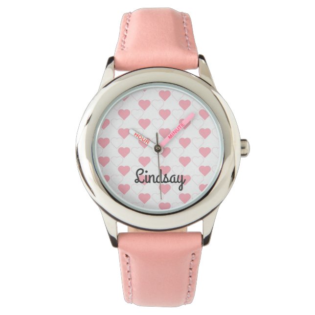Adorable Pink Hearts Pattern Children's Watch (Front)