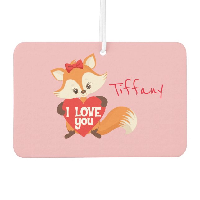 Adorable Pink I Love You Fox Car Air Freshener (Front)