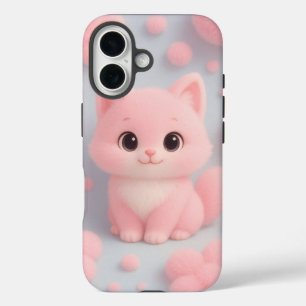 Adorable Pink Kitten with Fluffy Pom-Poms iPhone 16 Case