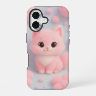 Adorable Pink Kitten with Fluffy Pom-Poms iPhone 16 Case