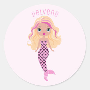 Adorable Pink Mermaid Classic Round Sticker