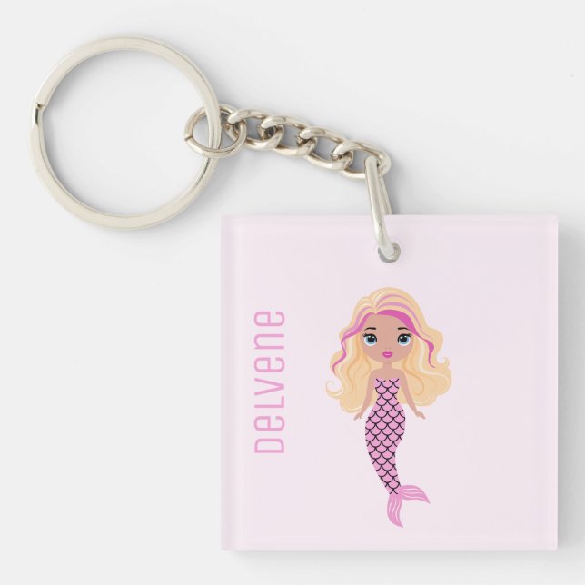 Adorable Pink Mermaid Key Ring (Front)