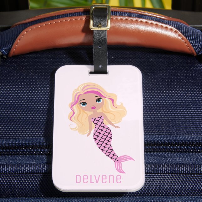 Adorable Pink Mermaid Luggage Tag (Front Insitu 2)
