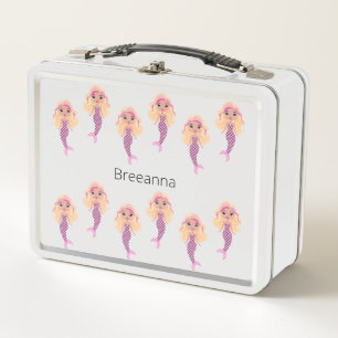 Adorable Pink Mermaid Metal Lunch Box