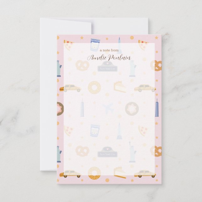 Adorable Pink NYC-Themed Personalised Name Card (Front)