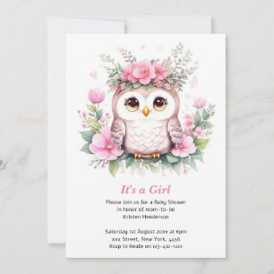Adorable Pink Owl Girl Baby Shower Invitation